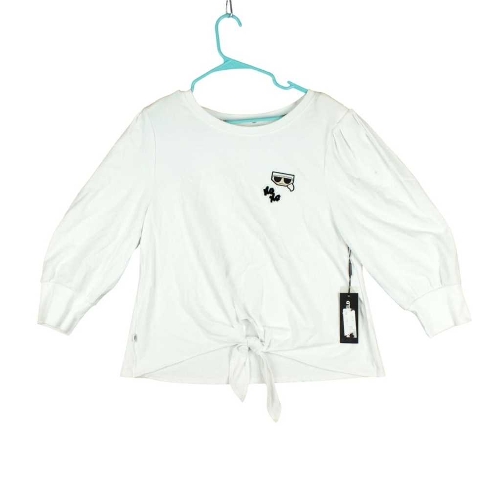 KARL LAGERFELD PARIS Women Tie-Front Top White Size L 3/4 Sleeves NWT - Picture 1 of 15